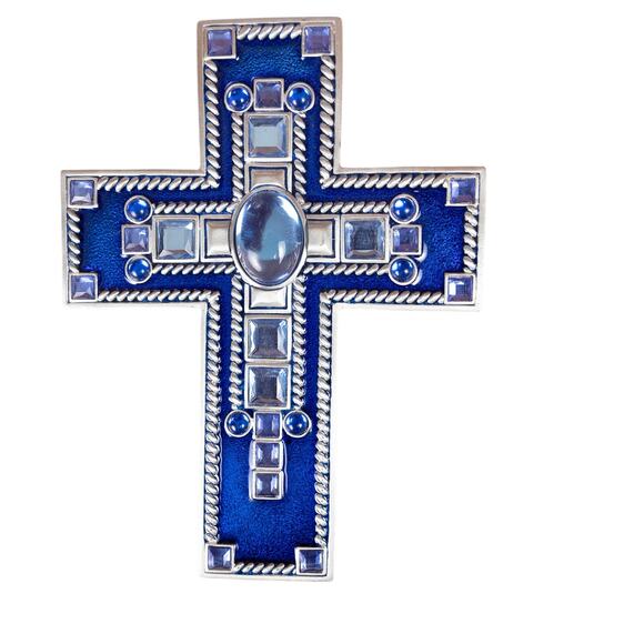 Vintage UDC 2003 Blue Silver Bejeweled Spiritual Harvest Cross - Picture 1 of 4